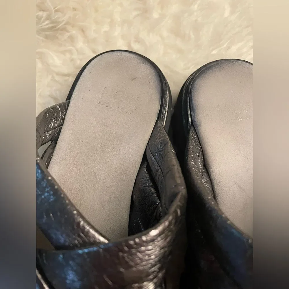 Fru.it Leather Slide Sandals Pewter Metallic Made in Italy 9.5